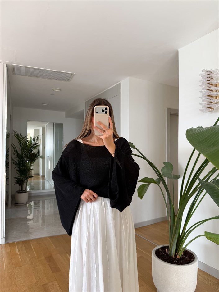 Yarasa Kol Merserize Triko - Siyah