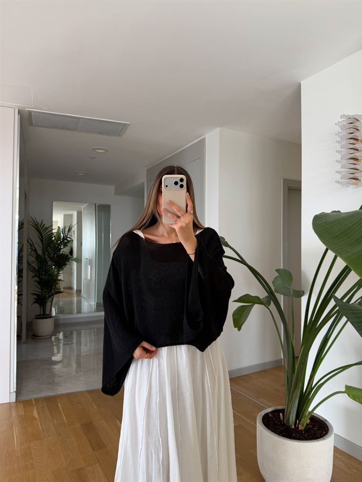 Yarasa Kol Merserize Triko - Siyah