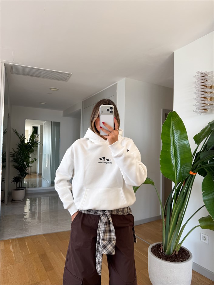 Yıldız Baskılı Sweatshirt - Beyaz