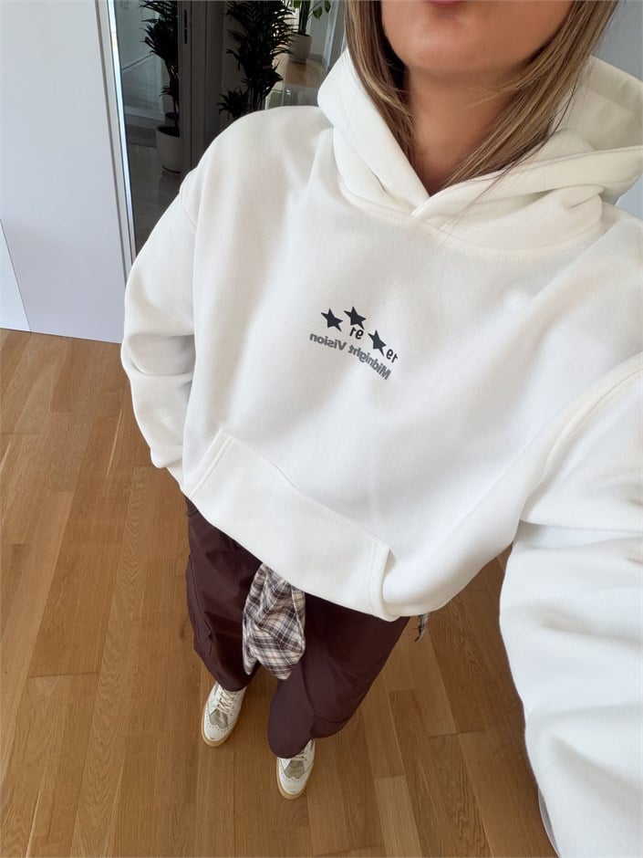 Yıldız Baskılı Sweatshirt - Beyaz