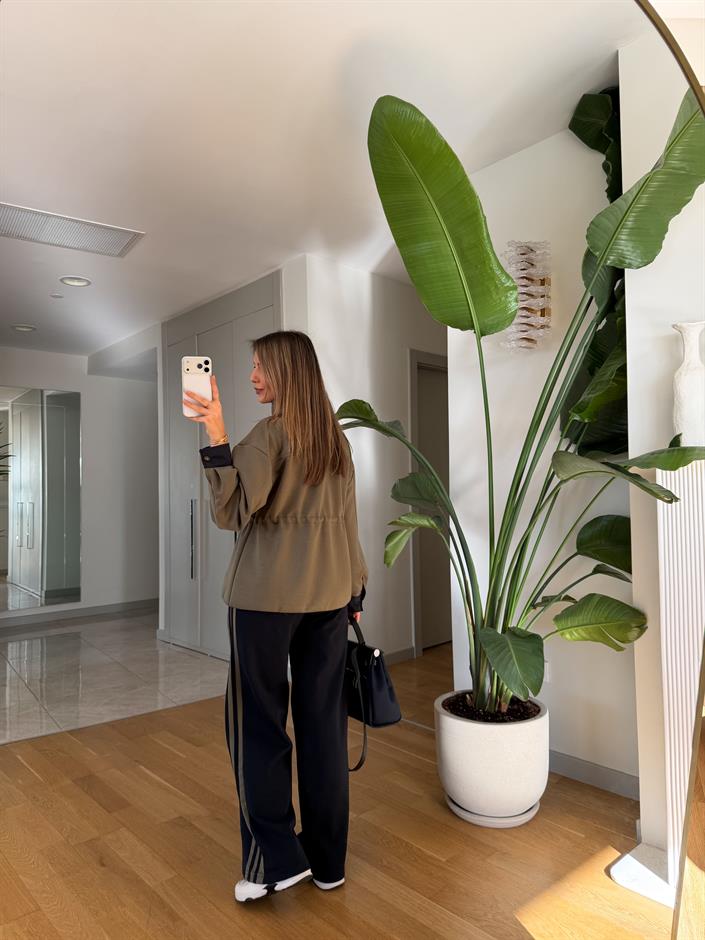 Yona Garnili Şeritli Tasarım Takım - Haki