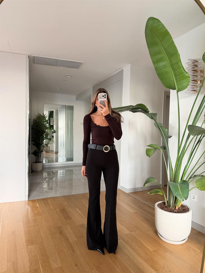 Young Kemerli İspanyol Paça Pantolon - Siyah