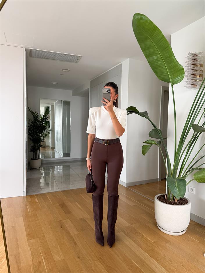 Yüksek Bel Tayt Pantolon - Kahve