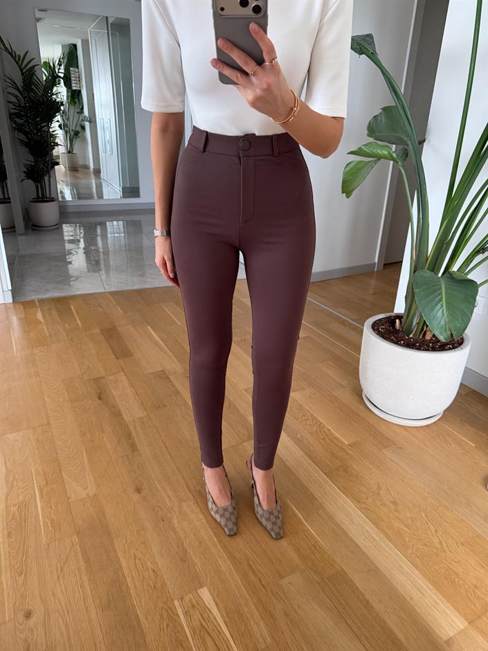 Yüksek Bel Tayt Pantolon - Kahve