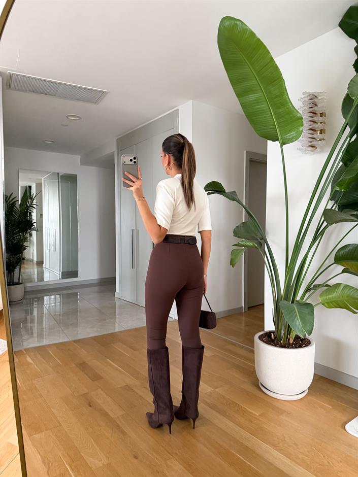 Yüksek Bel Tayt Pantolon - Kahve