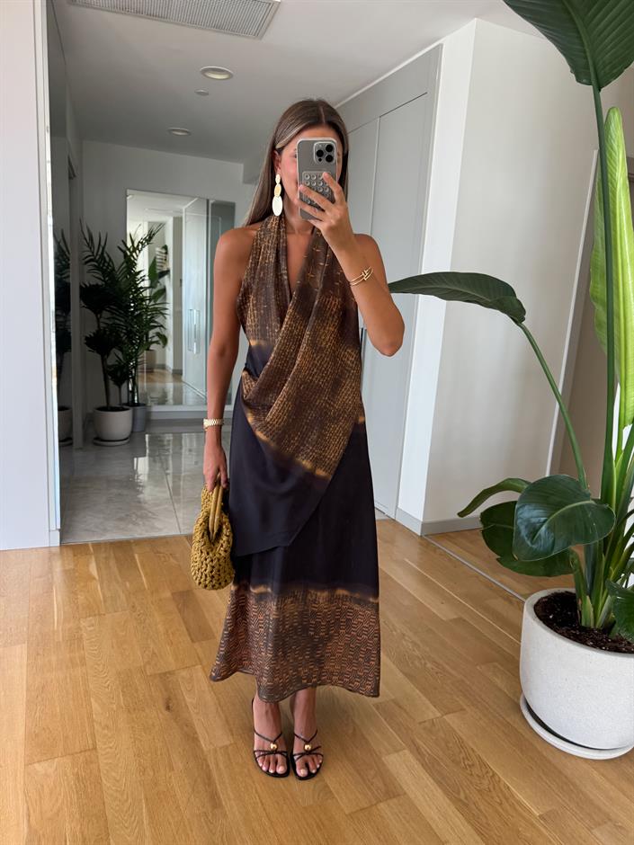 Yulia Halter Yaka Desenli Elbise 