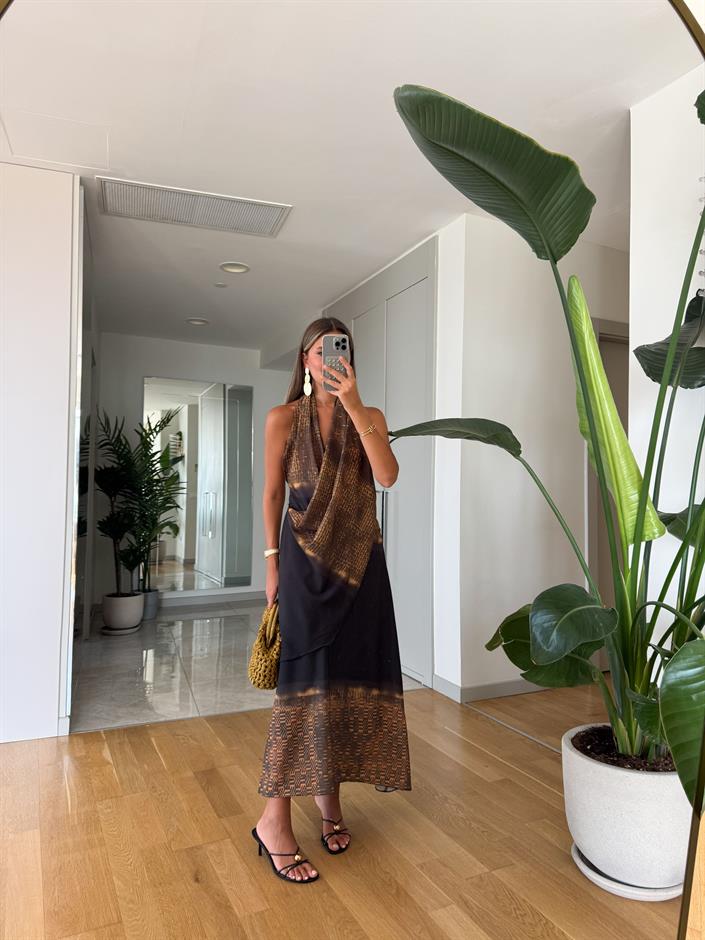 Yulia Halter Yaka Desenli Elbise 