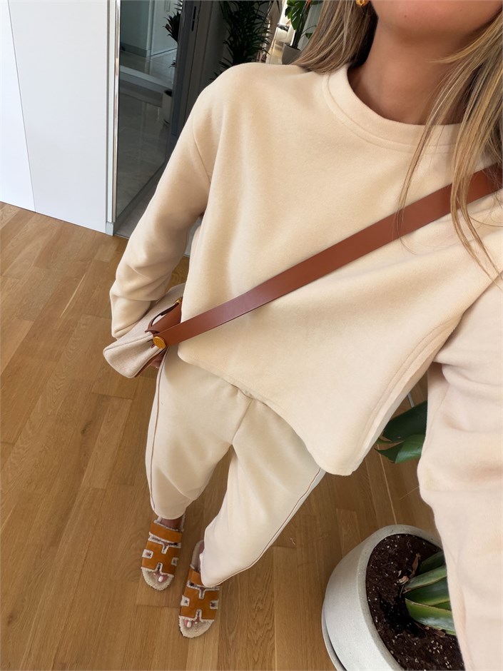 Yumoş Pantolon Sweat Takım - Bej