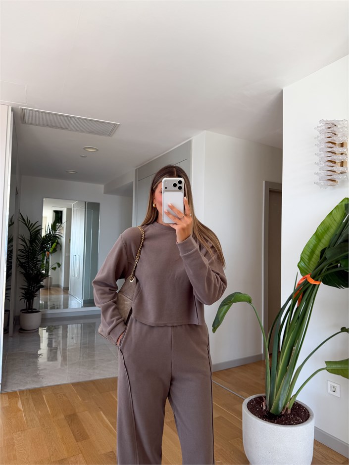 Yumoş Pantolon Sweat Takım - Vizon
