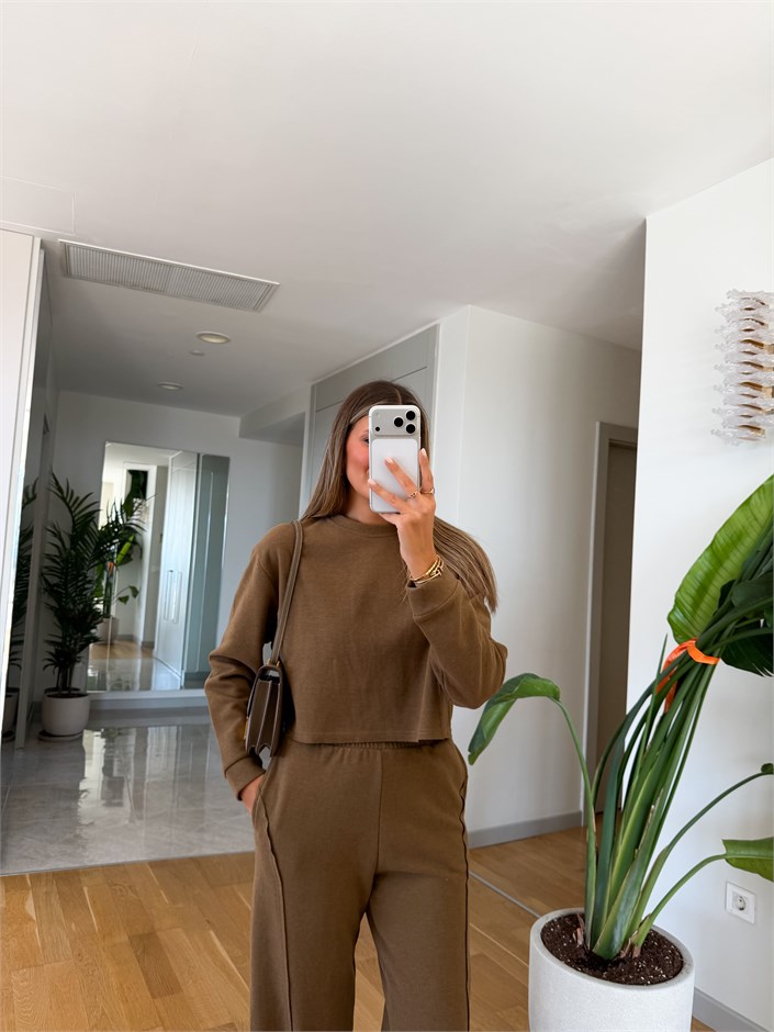 Yumoş Pantolon Sweat Takım - Yağ Yeşili