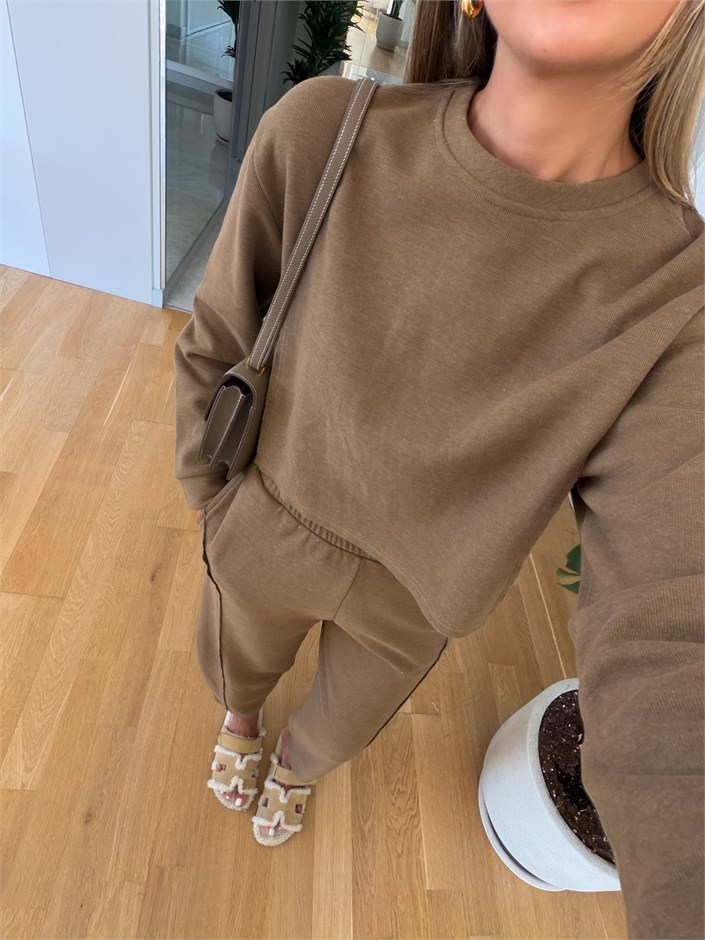 Yumoş Pantolon Sweat Takım - Yağ Yeşili
