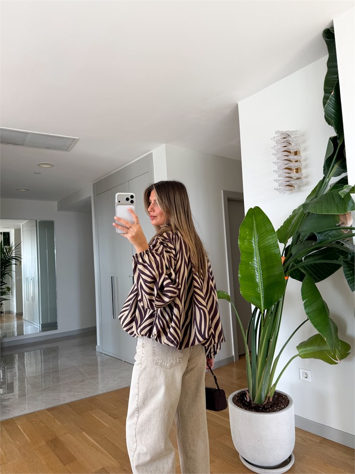 Zebra Desen Dik Yaka Bomber Ceket