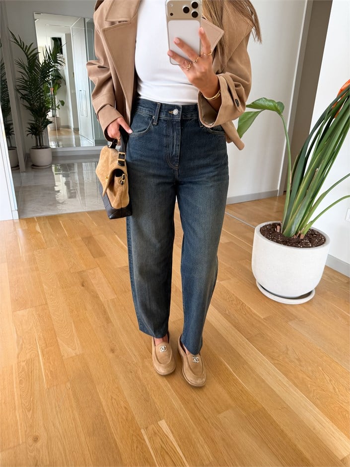 Zr Barrel Kesim Jean - Eskitme Mavi