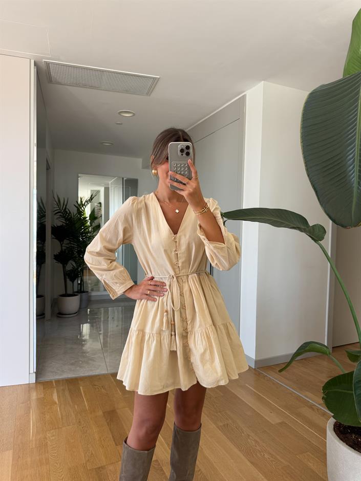 Zr Beli İp Detaylı Mini Elbise - Taş