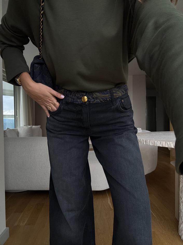 Zr Beli Nakış Detaylı Antrasit Jean
