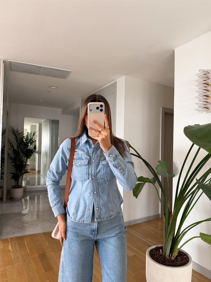 Zr Çıt Çıtlı Denim Gömlek - Mavi