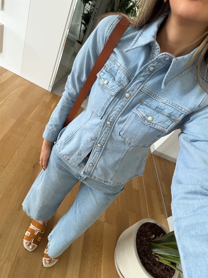 Zr Çıt Çıtlı Denim Gömlek - Mavi