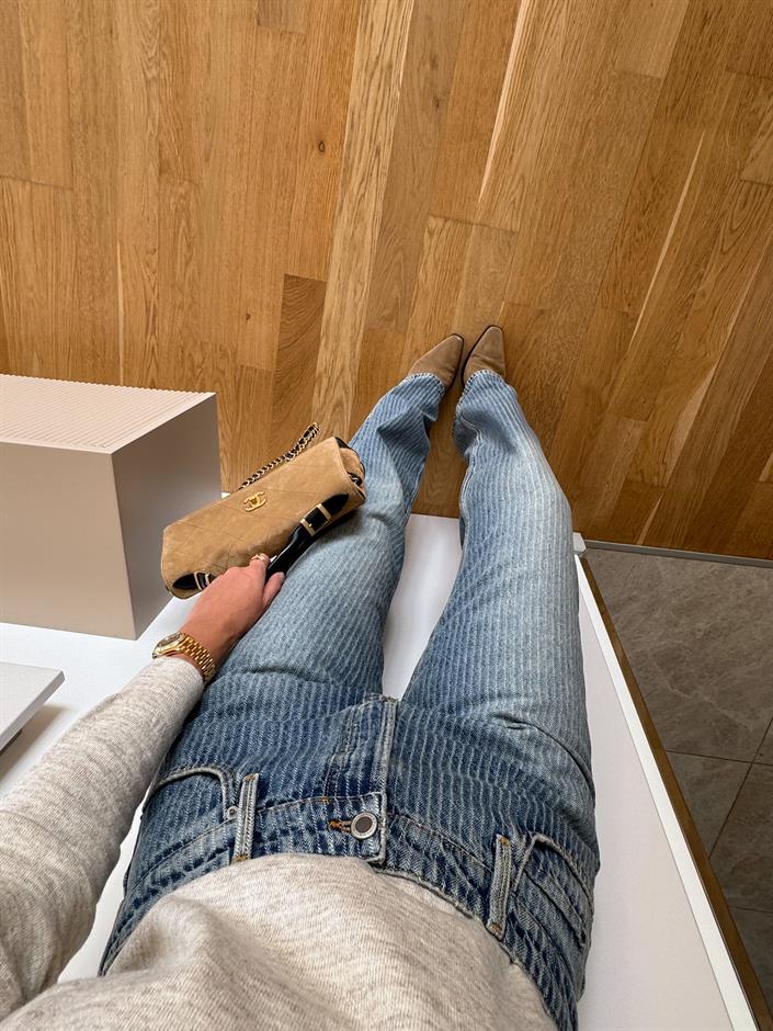 Zr Çizgi Desenli Straight Jean 