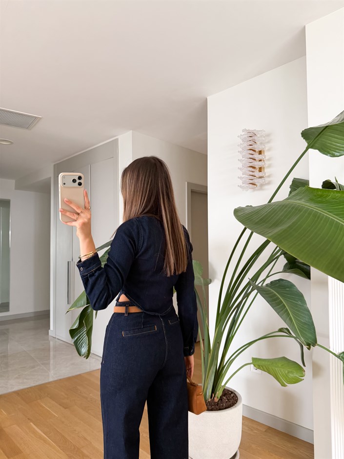 Zr Crop Denim Gömlek - Lacivert