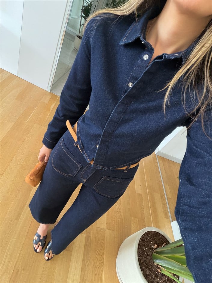 Zr Crop Denim Gömlek - Lacivert