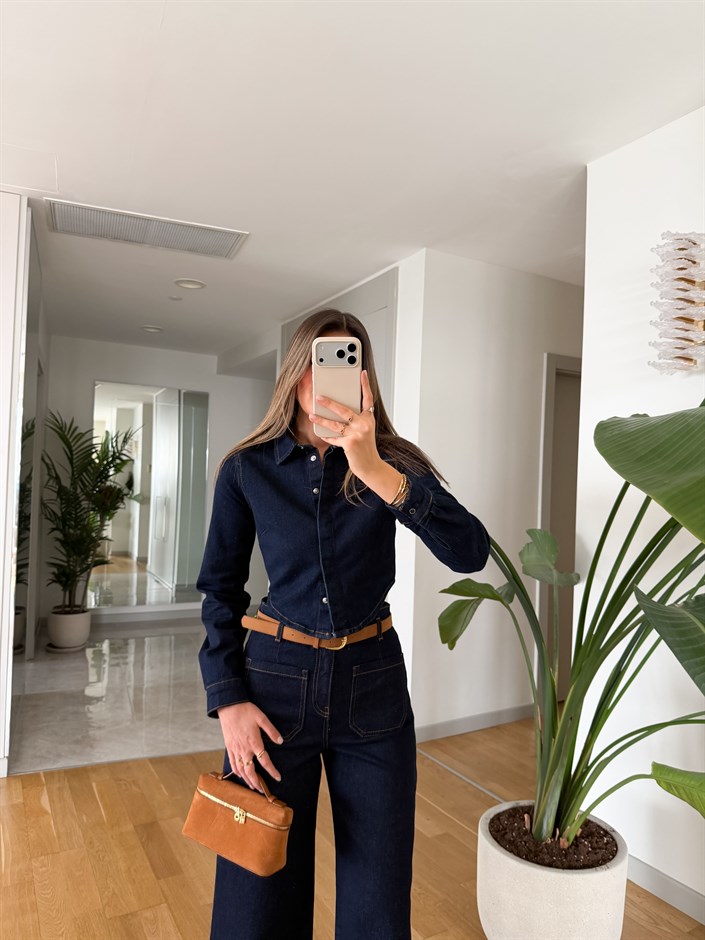 Zr Crop Denim Gömlek - Lacivert