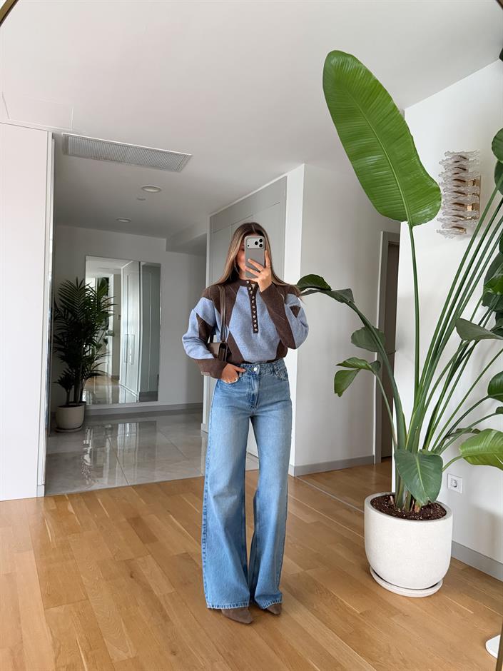 Zr İspanyol Kesim Jean - Açık Mavi