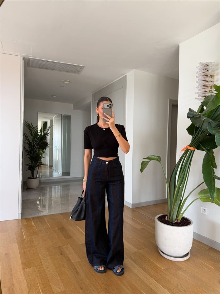 Zr Kalın Çizgili Denim Pantolon