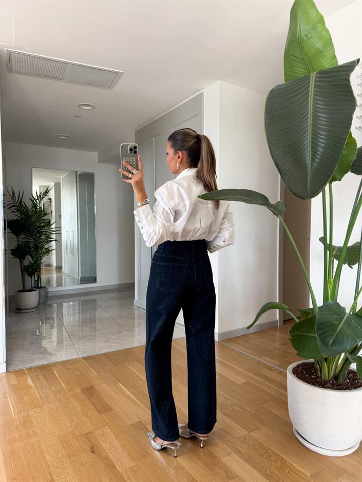 ZR Koyu Lacivert Taşlı Jean