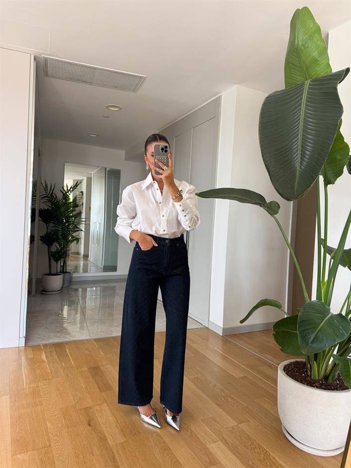 ZR Koyu Lacivert Taşlı Jean