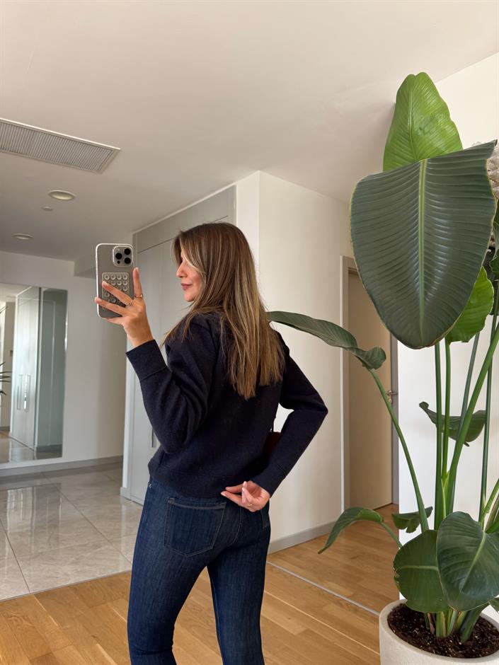 Zr Lacivert Cepli Yün Hırka Ceket