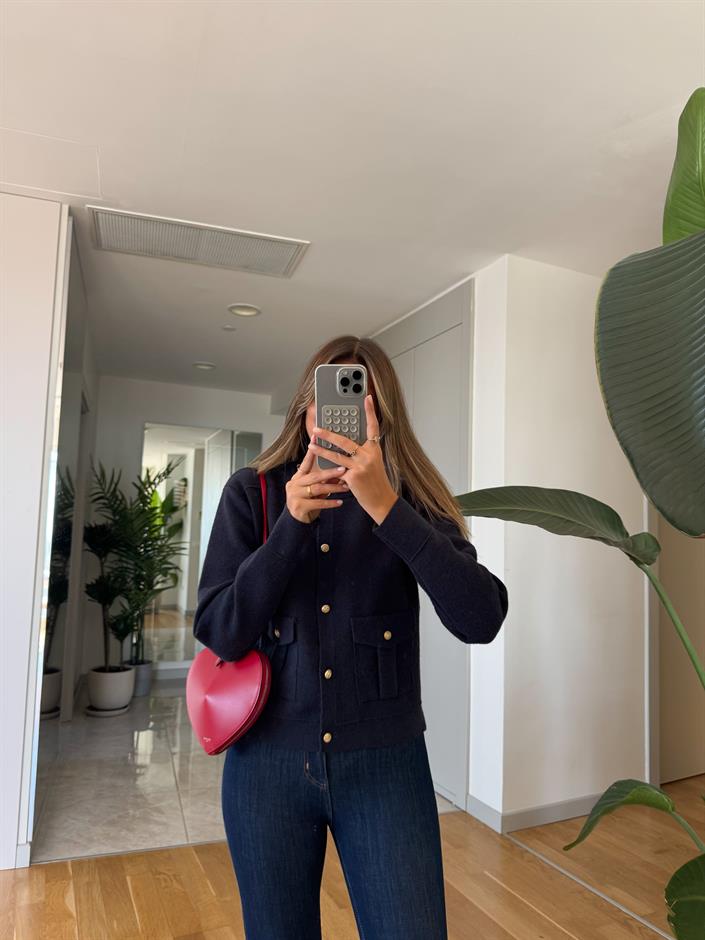 Zr Lacivert Cepli Yün Hırka Ceket