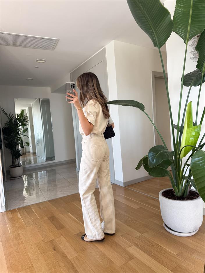 Zr Lacivert Çizgili Ekru Jean 