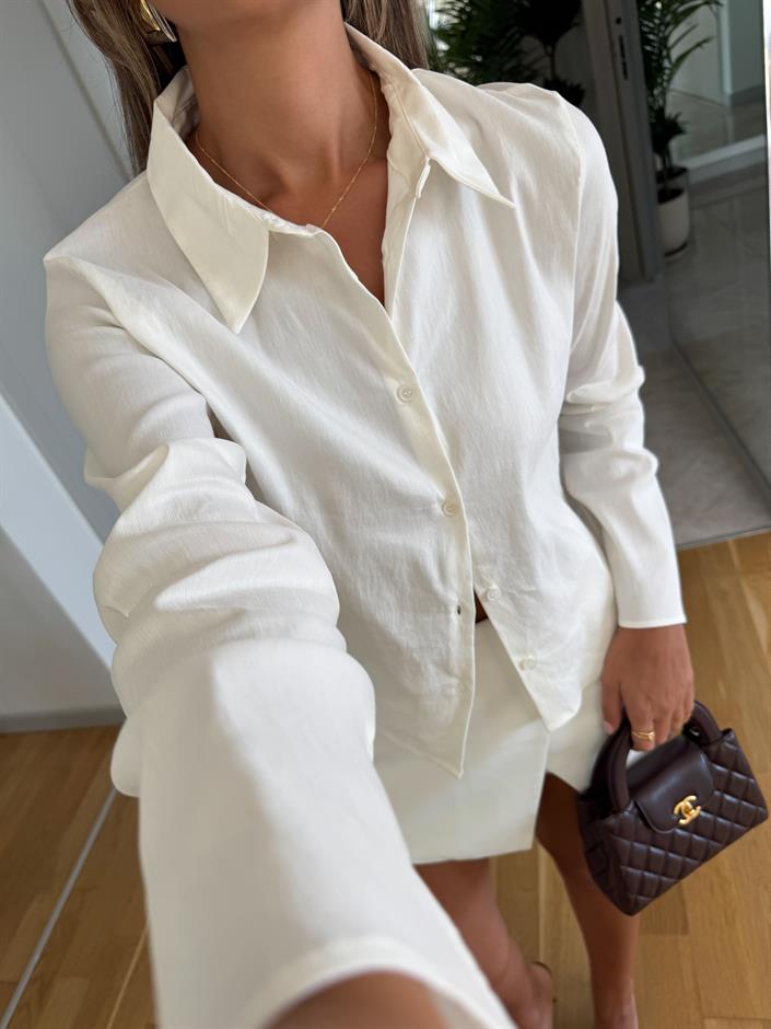 Zr Likralı Ekru Gömlek 