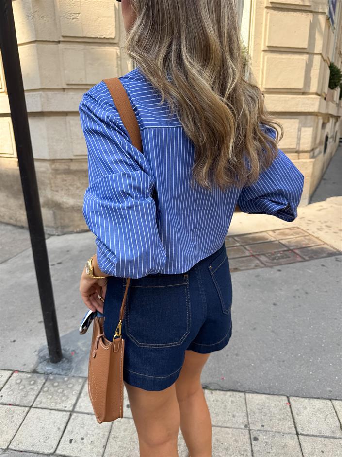 Zr Mavi Çizgili Kısa Gömlek 
