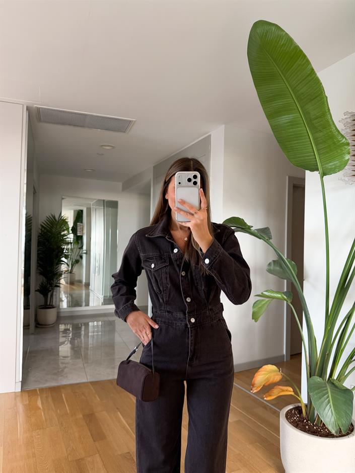 Zr Pensli Denim Tulum - Kahverengi