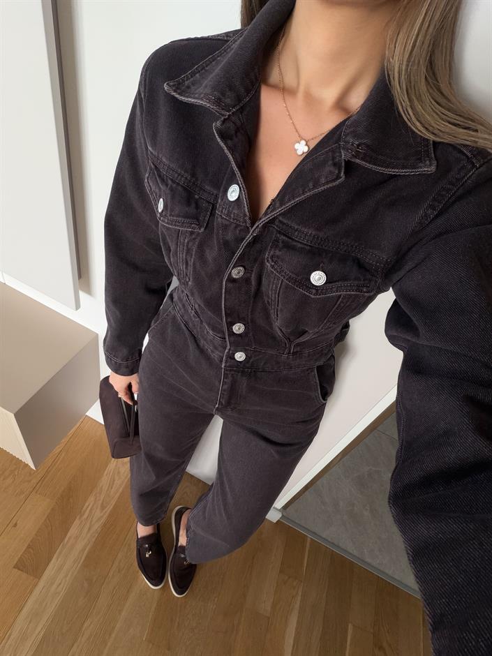 Zr Pensli Denim Tulum - Kahverengi