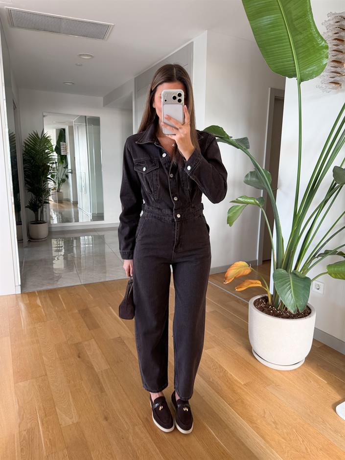 Zr Pensli Denim Tulum - Kahverengi