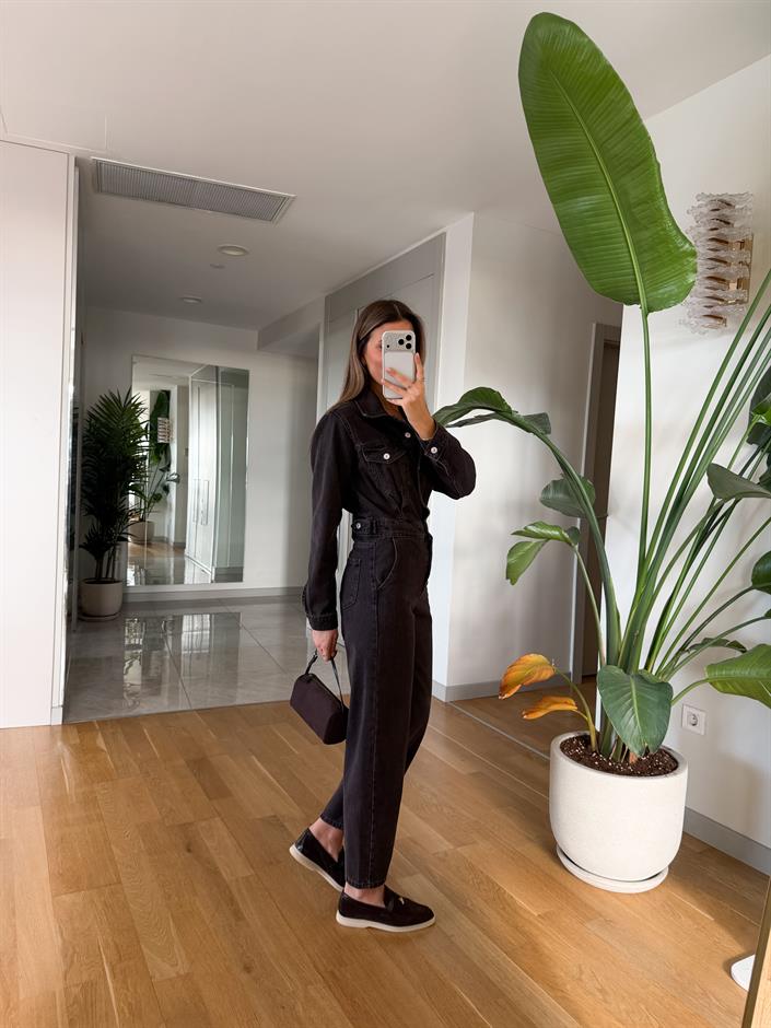 Zr Pensli Denim Tulum - Kahverengi