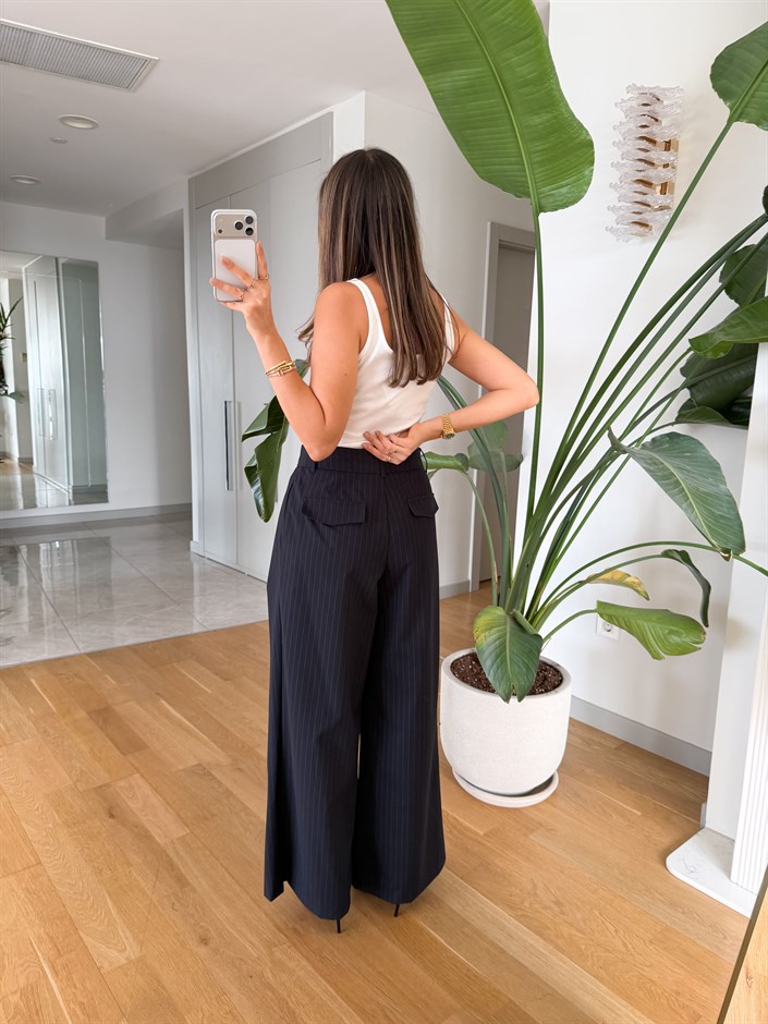 Zr Pile Detaylı Çizgili Pantolon - Lacivert