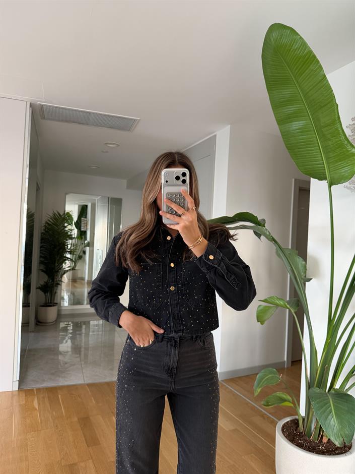 Zr Taşlı Denim Ceket - Antrasit