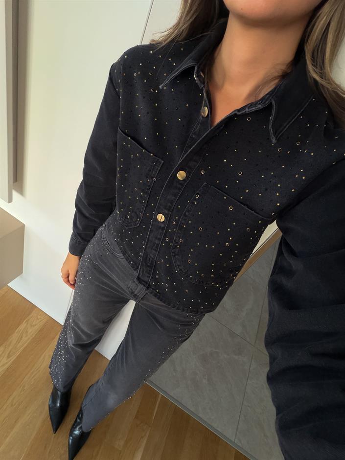 Zr Taşlı Denim Ceket - Antrasit