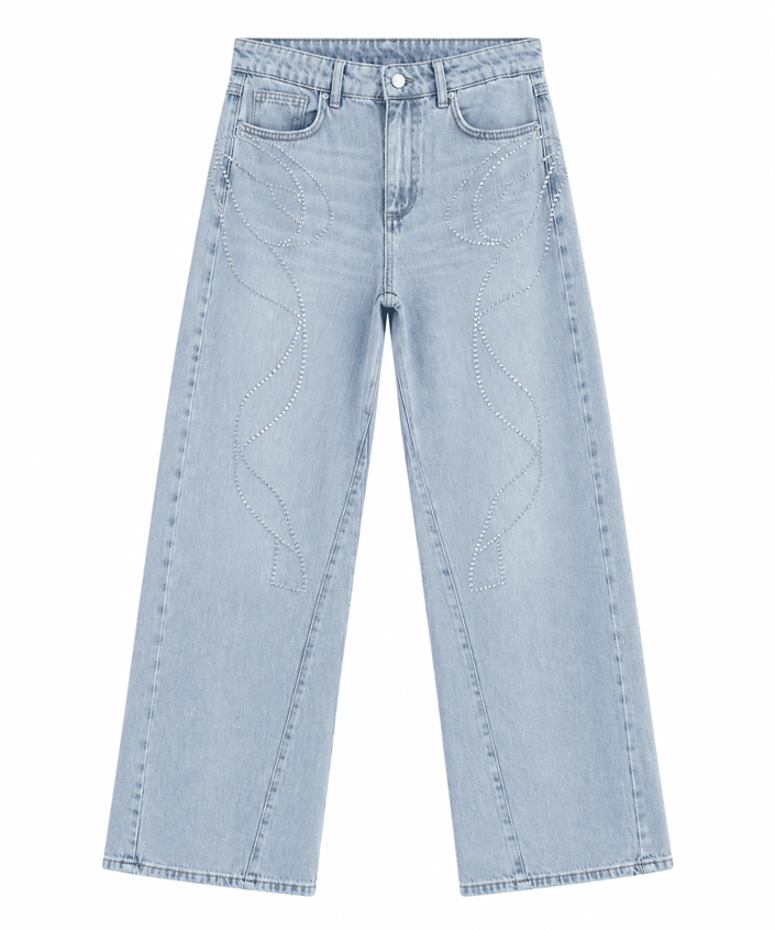 Zr Taşlı Wide Leg Jean - Açık Mavi 