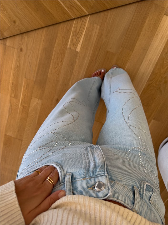 Zr Taşlı Wide Leg Jean - Açık Mavi 