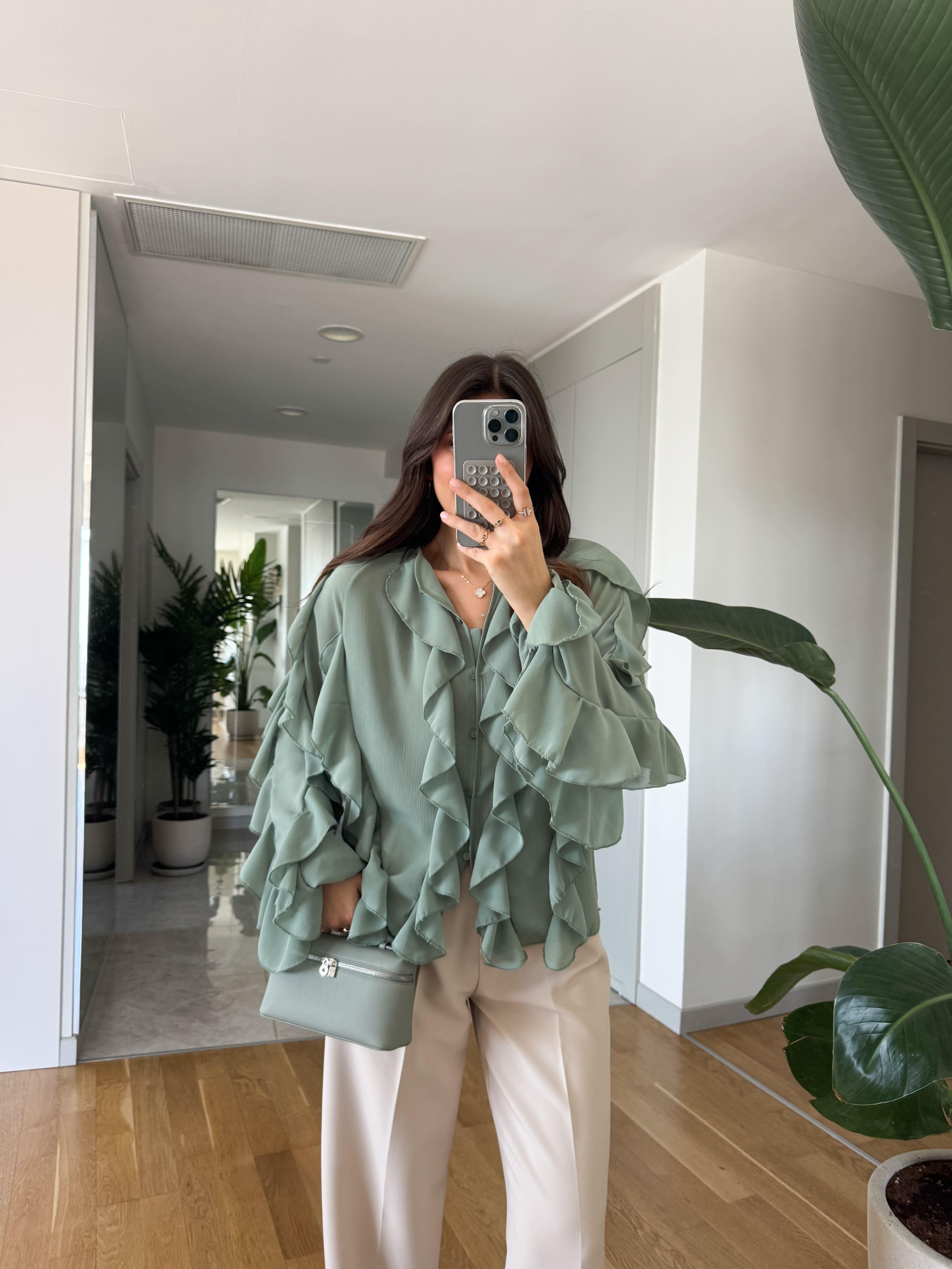 Bonnie Fırfırlı Şifon Bluz- Mint | Butik Merve Aksoy