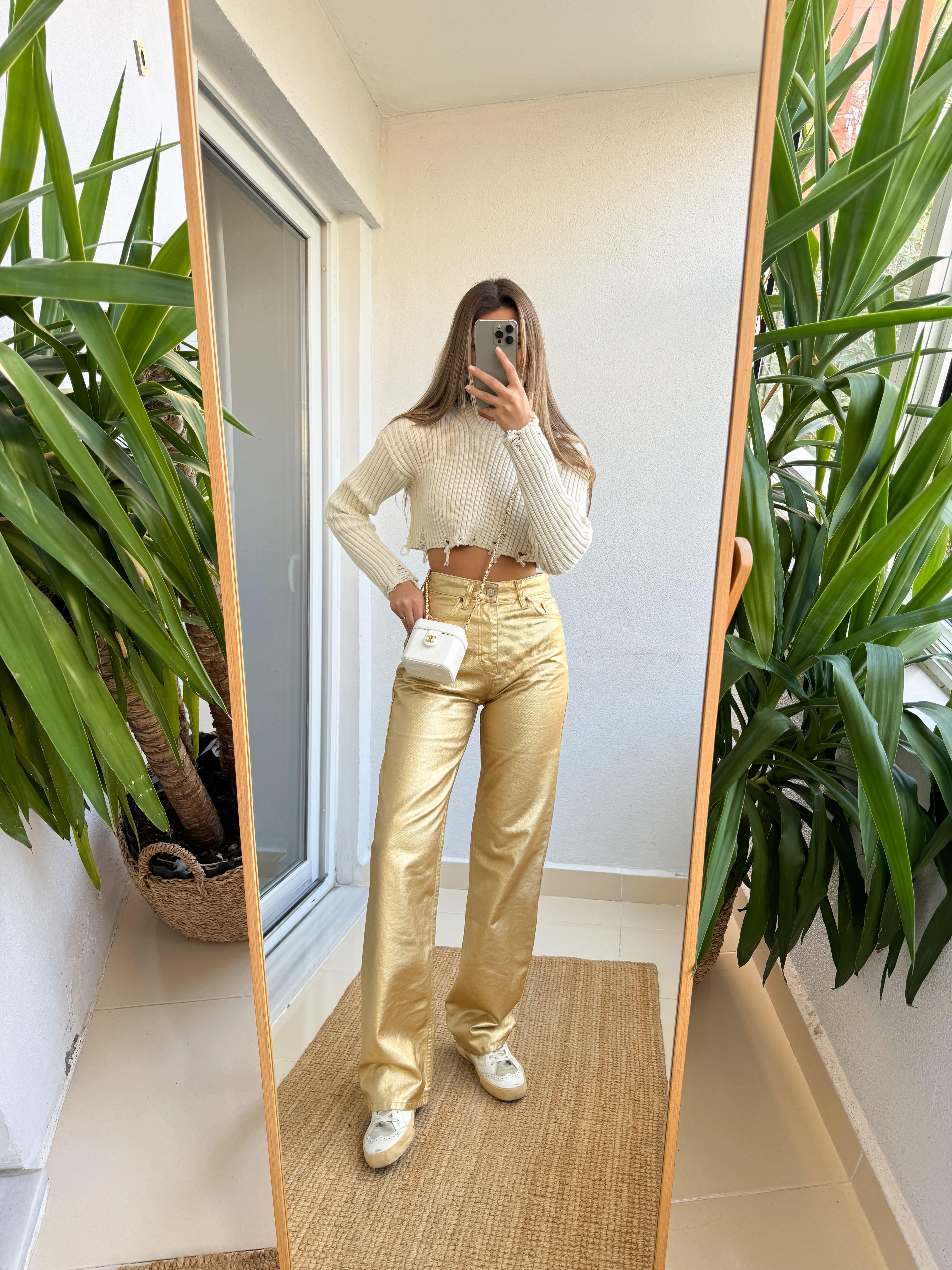 Gold Kaplama Straight Pantolon
