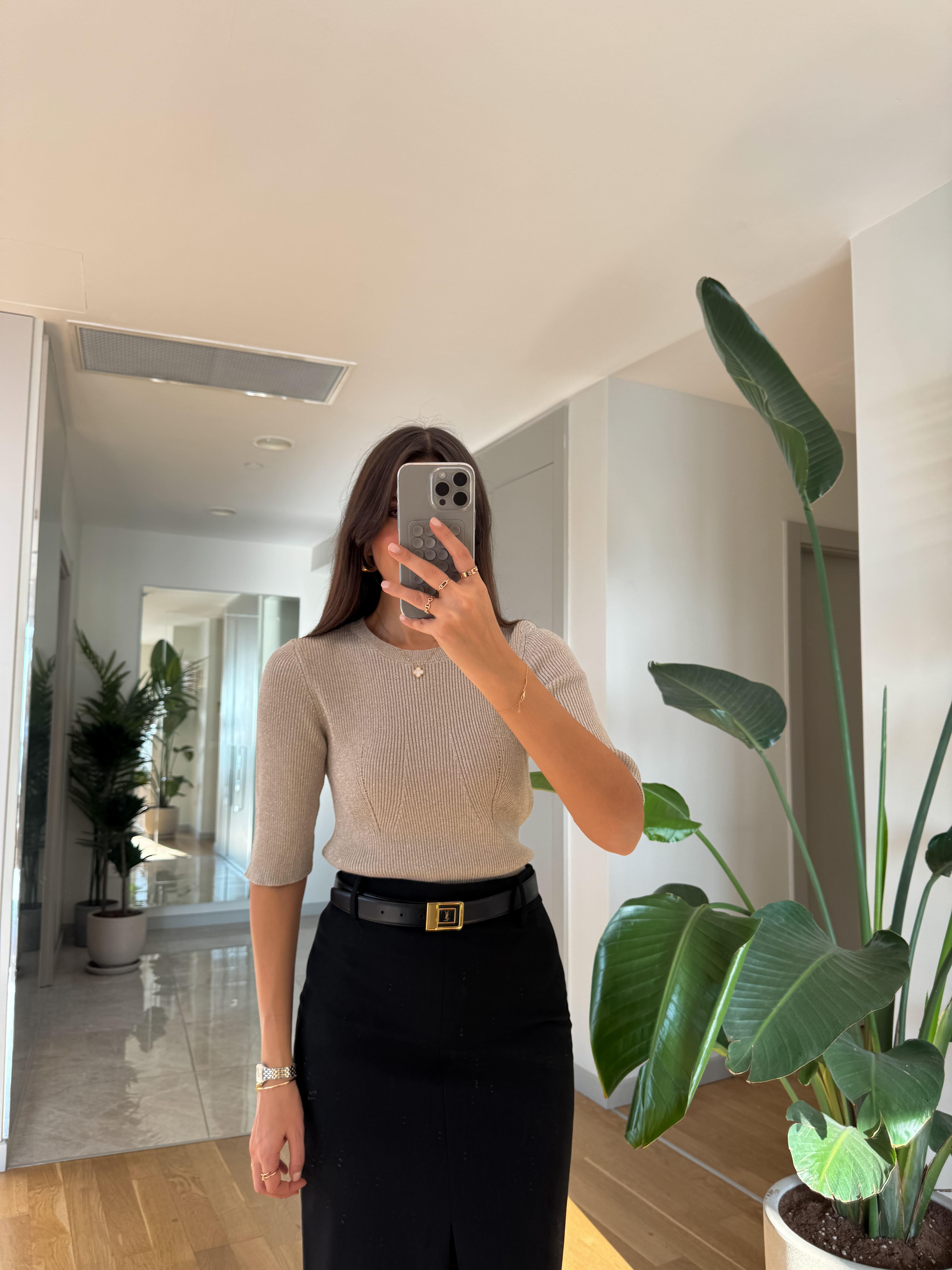 HM Simli Kısa Kollu Triko | Butik Merve Aksoy