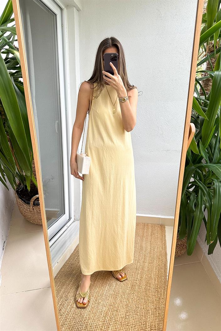 Masi Tensel Maxi Elbise-Pastel Sarı