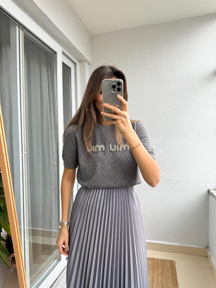 Miu Miu Muadil İncili Triko-Gri | Butik Merve Aksoy