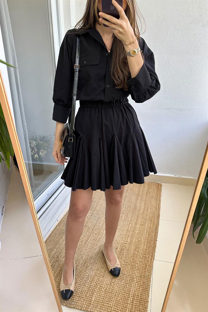 Alias Godeli Lastik Belli Tasarım Elbise-Siyah