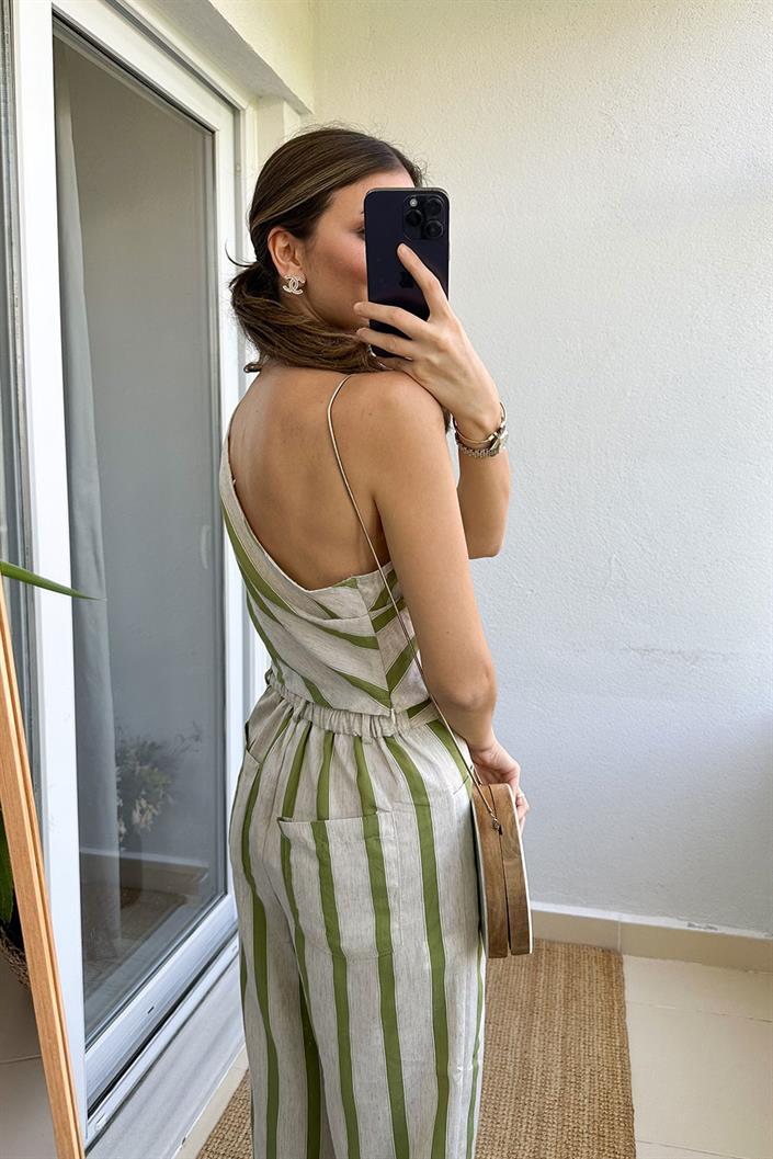 Helena Çizgili Takım-Yeşil
